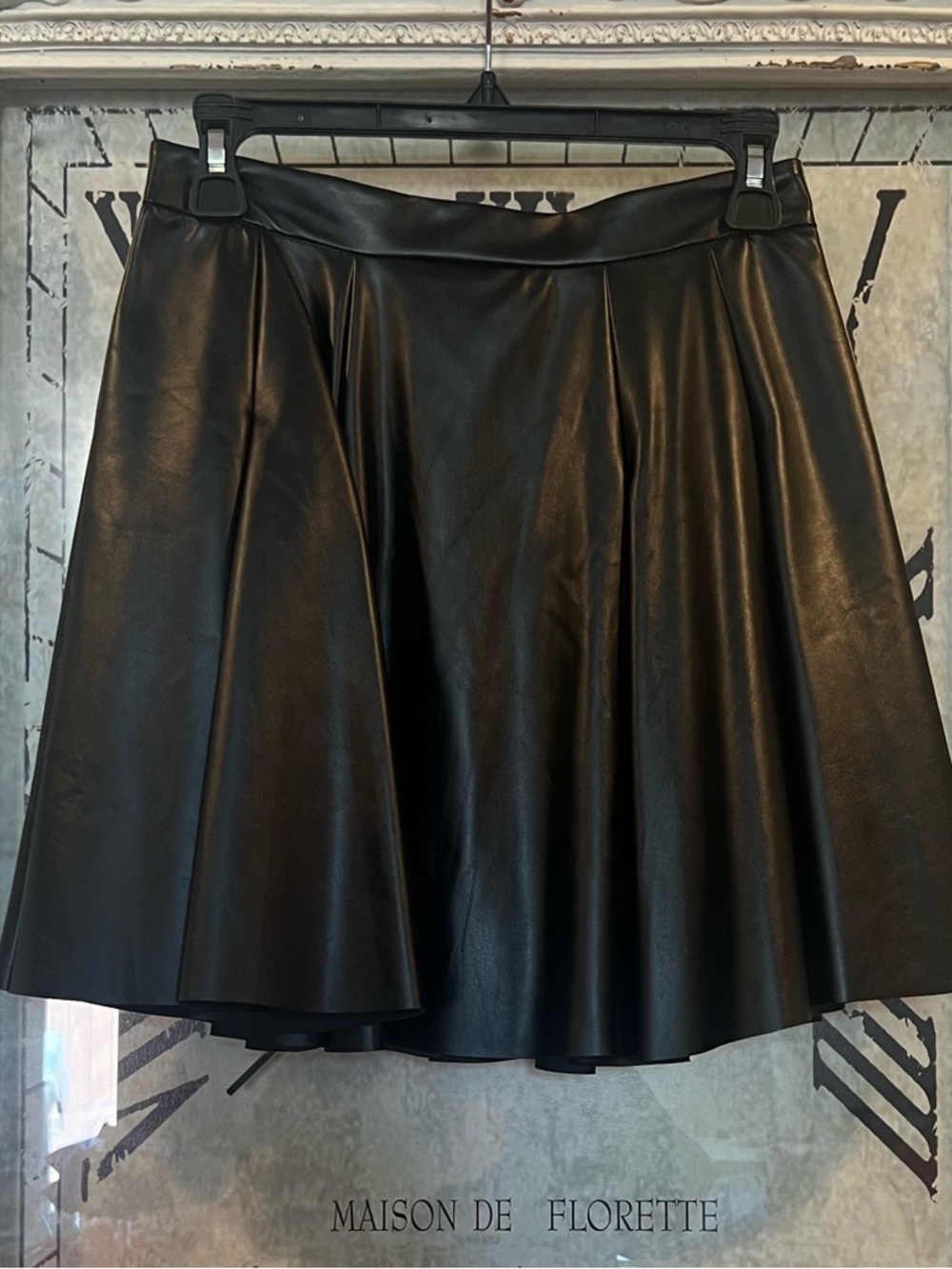 Aqua Black Faux Leather Skater Skirt